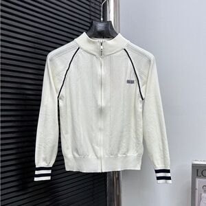 Miu Miu Cream Zip-Up Hoodie with Black Stripes